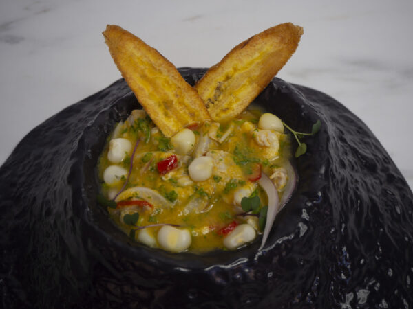 Ceviche de Corvina con Ají Amarillo y Chifles de Plátano